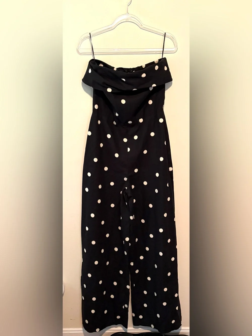 Sezane Editions Stella polka dot strapless trouser jumpsuit